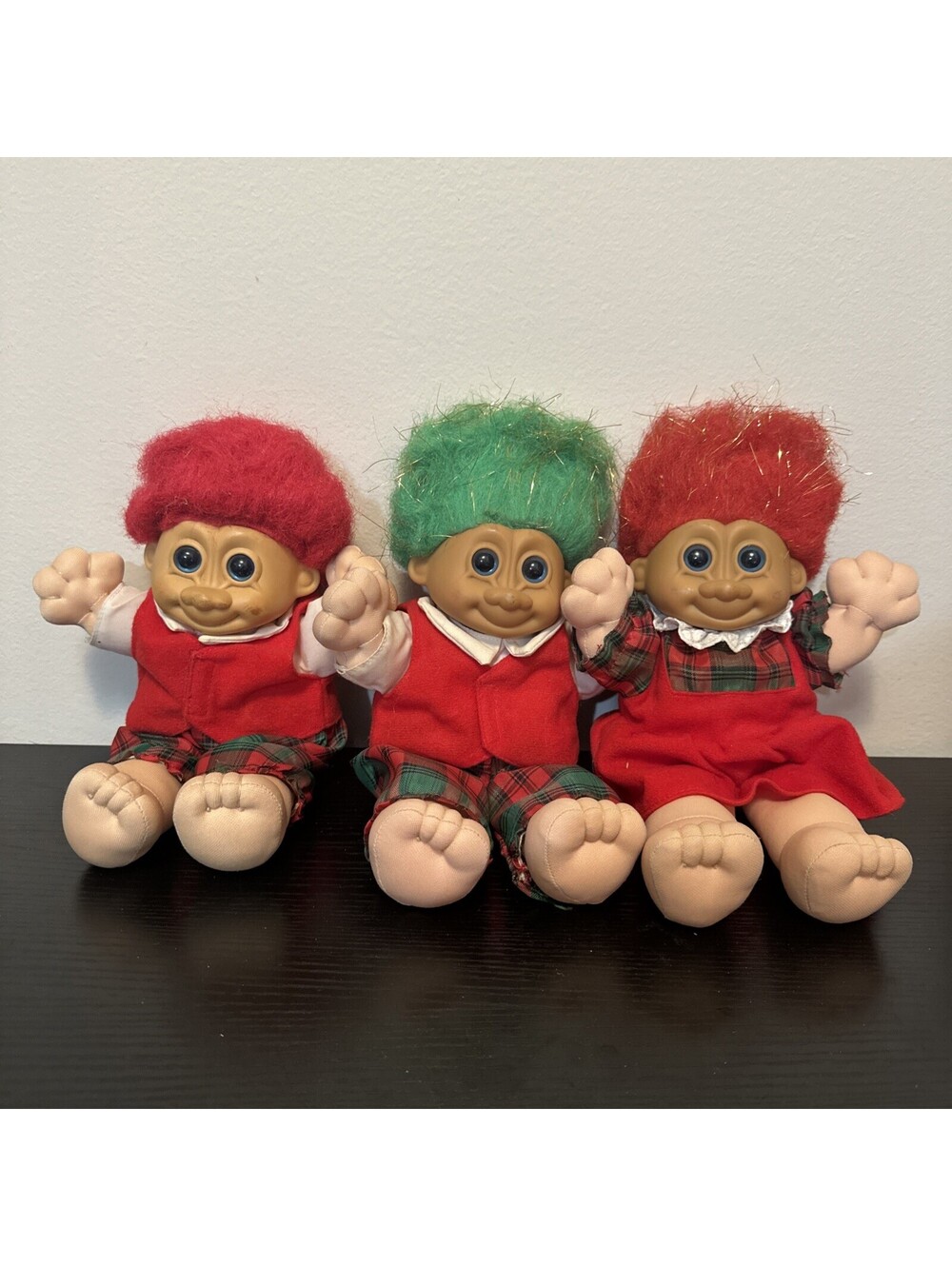Troll Dolls VTG Russ Christmas Holiday Soft Body Troll Festive Set Of 3